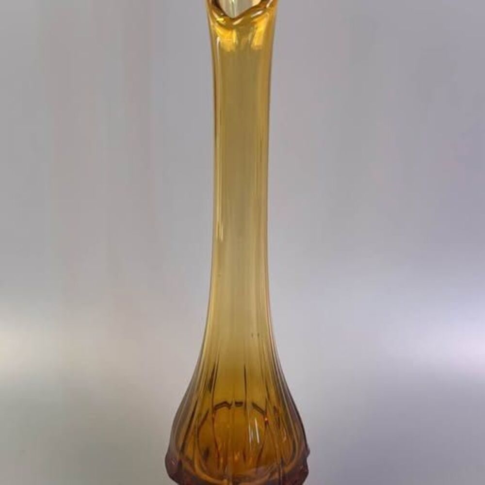 Vtg Colonial Amber Swung Vase14.5” tall thumbprint foot
